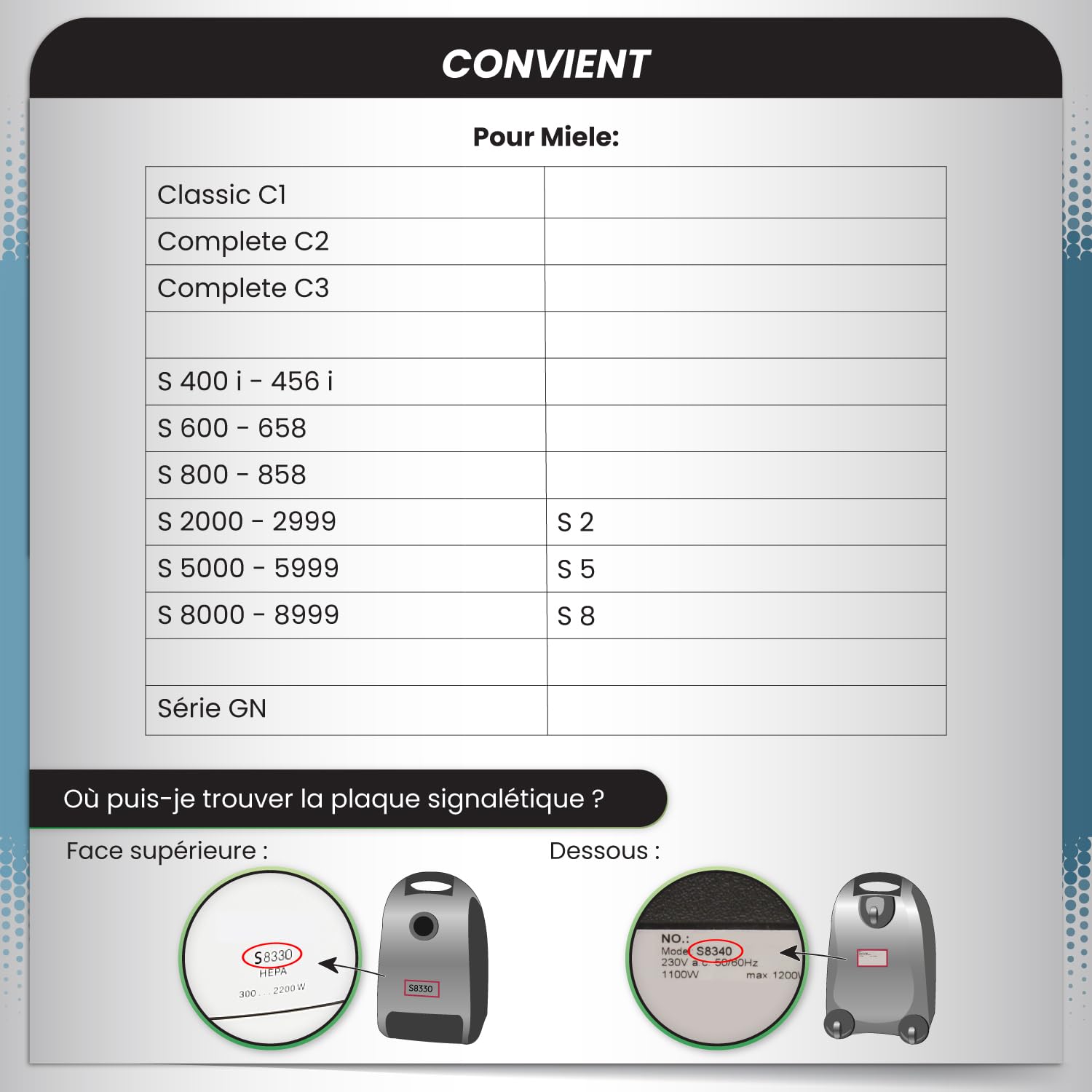 McFilter 16 sacs à poussière compatibles Miele série GN S2 S4 S5 S6 S8 Complete C2/C3 Classic C1 8 filtres inclus MAXI BOX
