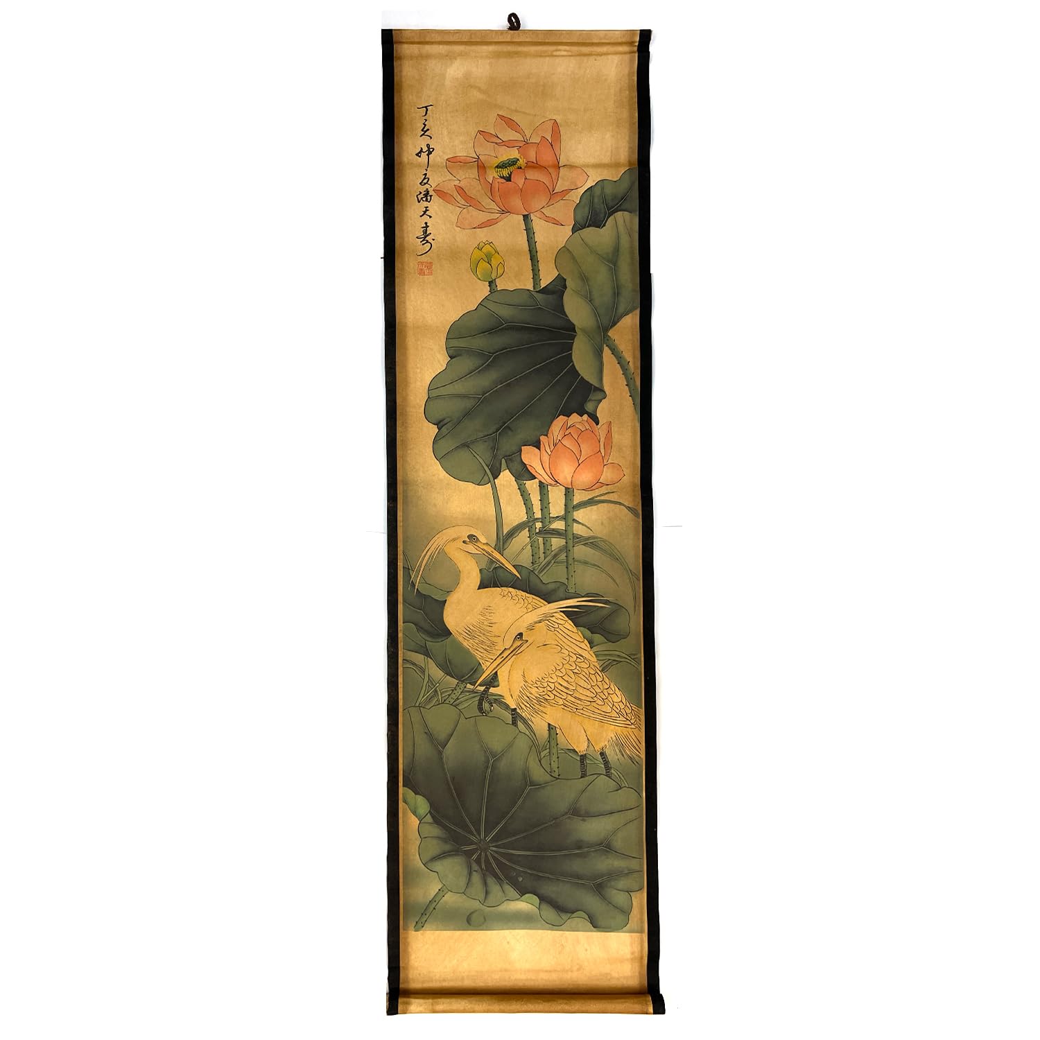 Wall Art Poster Prints Paintings, Hanging Paper Scroll Decor Ready to Hang Asia Vintage Aesthetic,Japanese Summer Lotus Egret (L2)