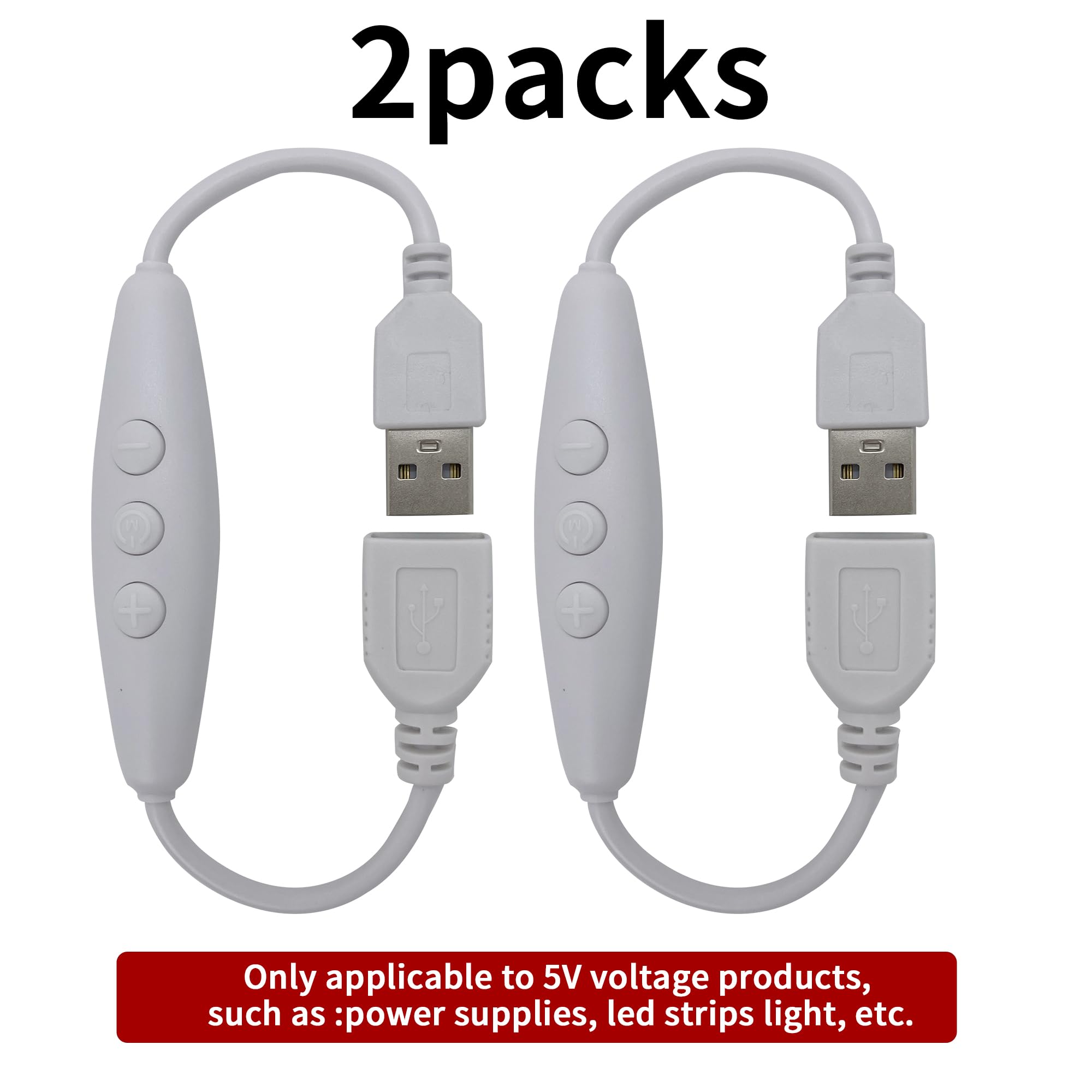 Clearhill USB Male and Female Dimmer Switch 2Packs,6-Speed Dimming,ON-Off Function,Stepless Dimming,2A Current,22AWG Wire,16k Refresh Rate,60s delay Off,for 5V Single Color Led Lights(White) - Image 2