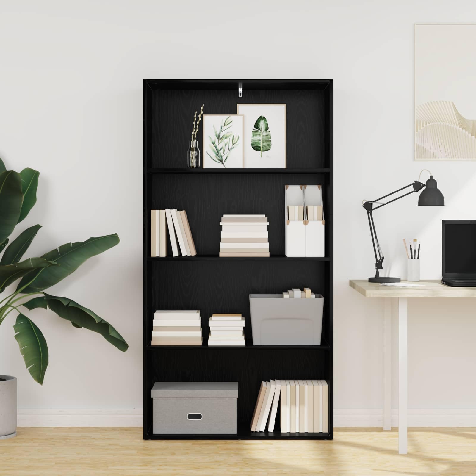 Libreria nera effetto rovere, 80 x 30 x 152 cm