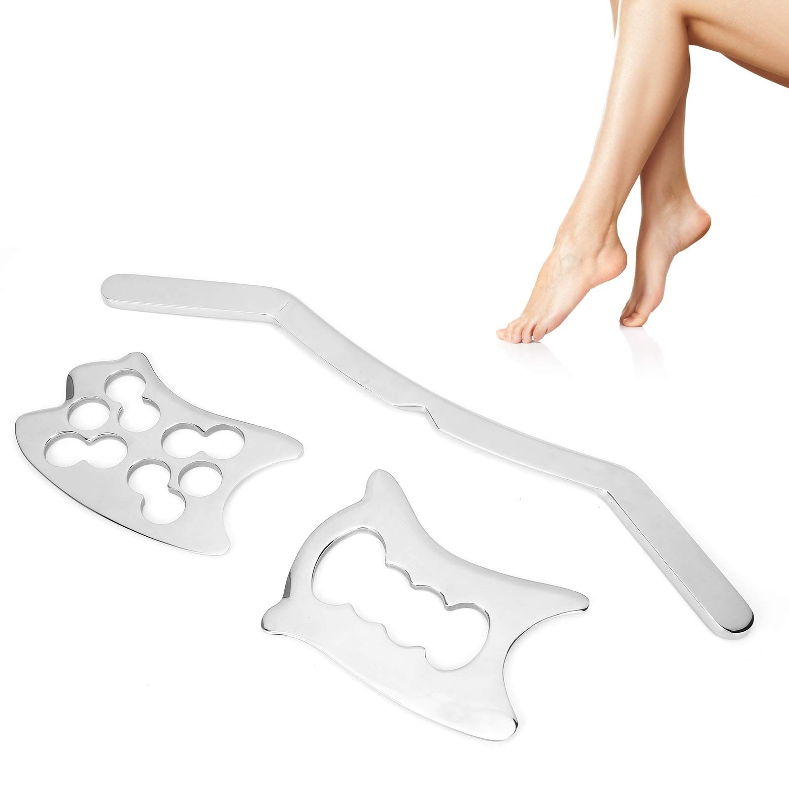 Strumenti per raschiare Gua Sha in acciaio inossidabile Piastre per massaggio corpo lucidate a specchio per sollievo dalla spalla del collo Set da 3 pezzi