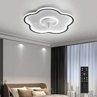 KRIPINC Silencioso Ventilador de Techo con Luz LED y Mando a Distancia en Forma de Flor, Lampara de Techo con Ventilador Regulable con 6 Velocidades de Viento y 3 Temperaturas de Color, Negro