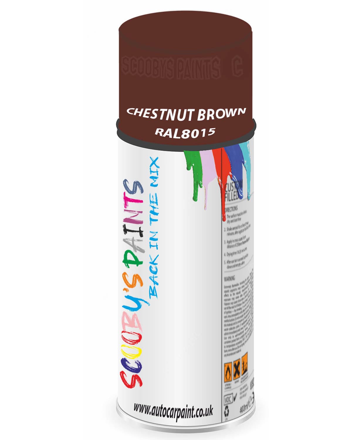 SCOOBYS PAINTS BACK IN THE MIX RAL8015 Chestnut brown 400ML Aerosol Spray Paint RAL Colour Can Gloss Shinny Finish DIY Indoor/Outdoor Wood Plastic Metal Heat Resistant Steel