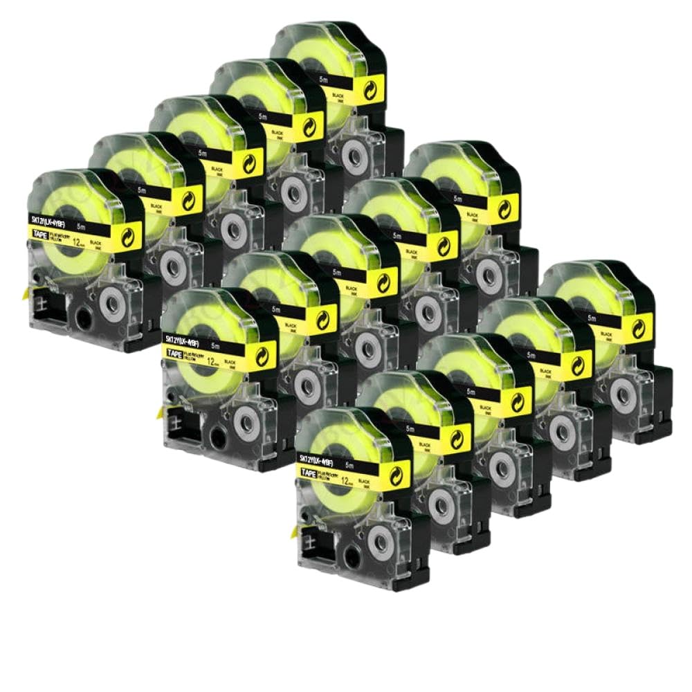 Nastri fluorescenti SK12P LK-4PBF 12 mm Nero su nastro per etichette rosa fluorescente 15x compatibile con i modelli di stampante per etichette LW-400 SK12P LK-4PBF(15PK Yellow)