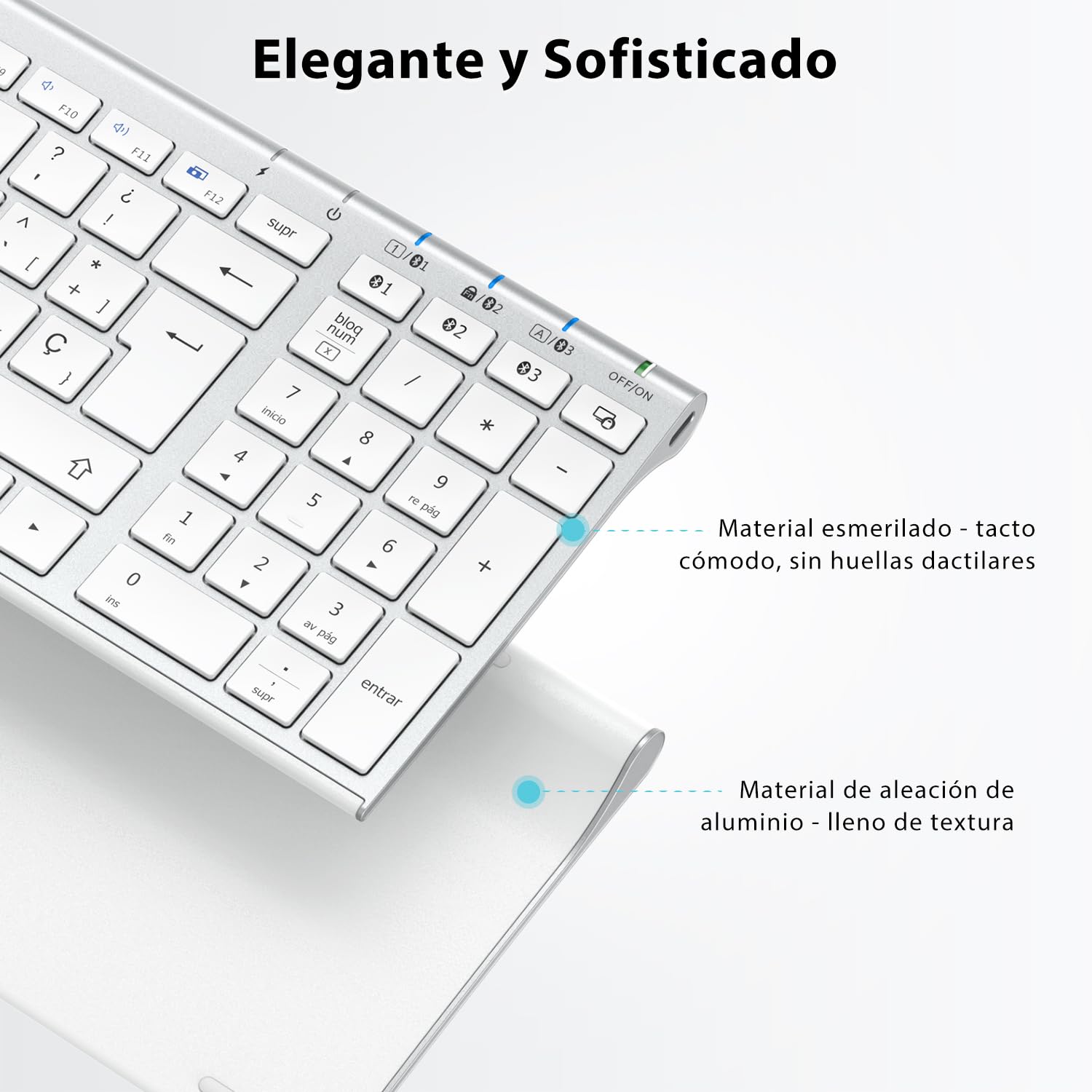 iClever BK10 Teclado Bluetooth Inalámbrico, Teclado QWERTY Español Tamaño Compacto, Diseño Ergonómico, Recargable, Compatible con Mac, iPad, iOS, Android, Windows 8/10/11, Conexión Estable