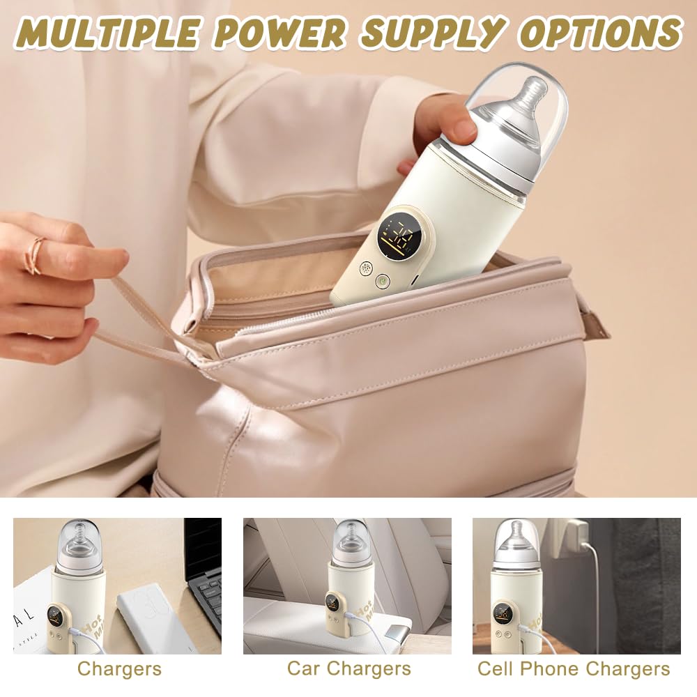 NAVESO Scaldabiberon Portatile per Mantenere la Temperatura, Scaldabiberon Baby USB con 6 Livelli di Temperatura Regolabili, Scaldabiberon Portatile Senza Fili per Latte Materno o Artificiale