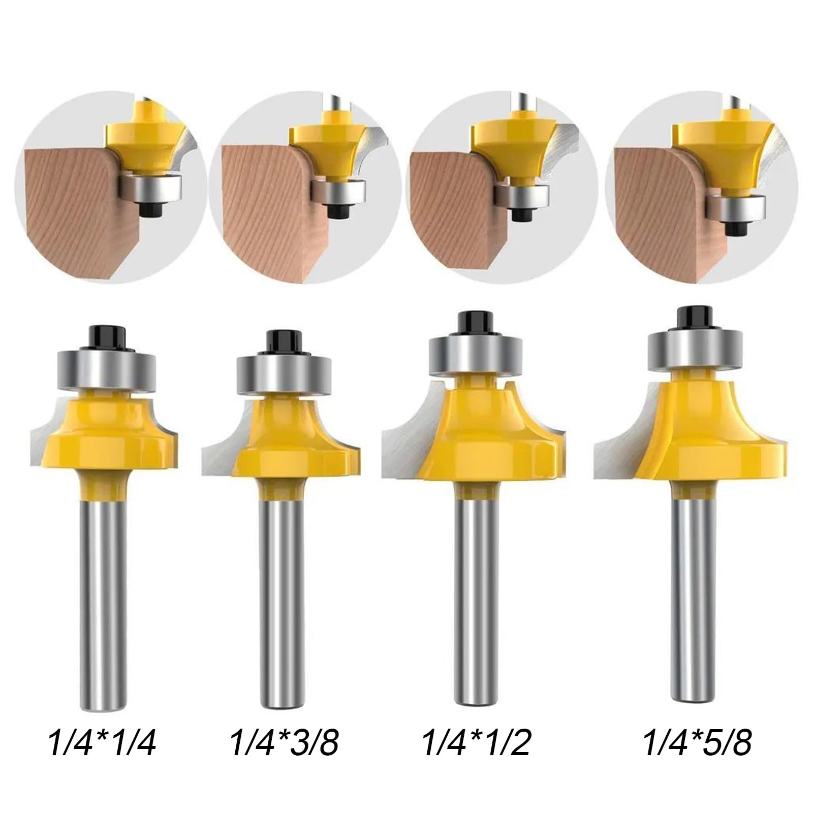 1/4 Inch Shank Round Over Router Bits Set, 4 Pcs Rounding Over Router Bits (1/4", 1/8", 3/16", 5/16") Radius - Image 3