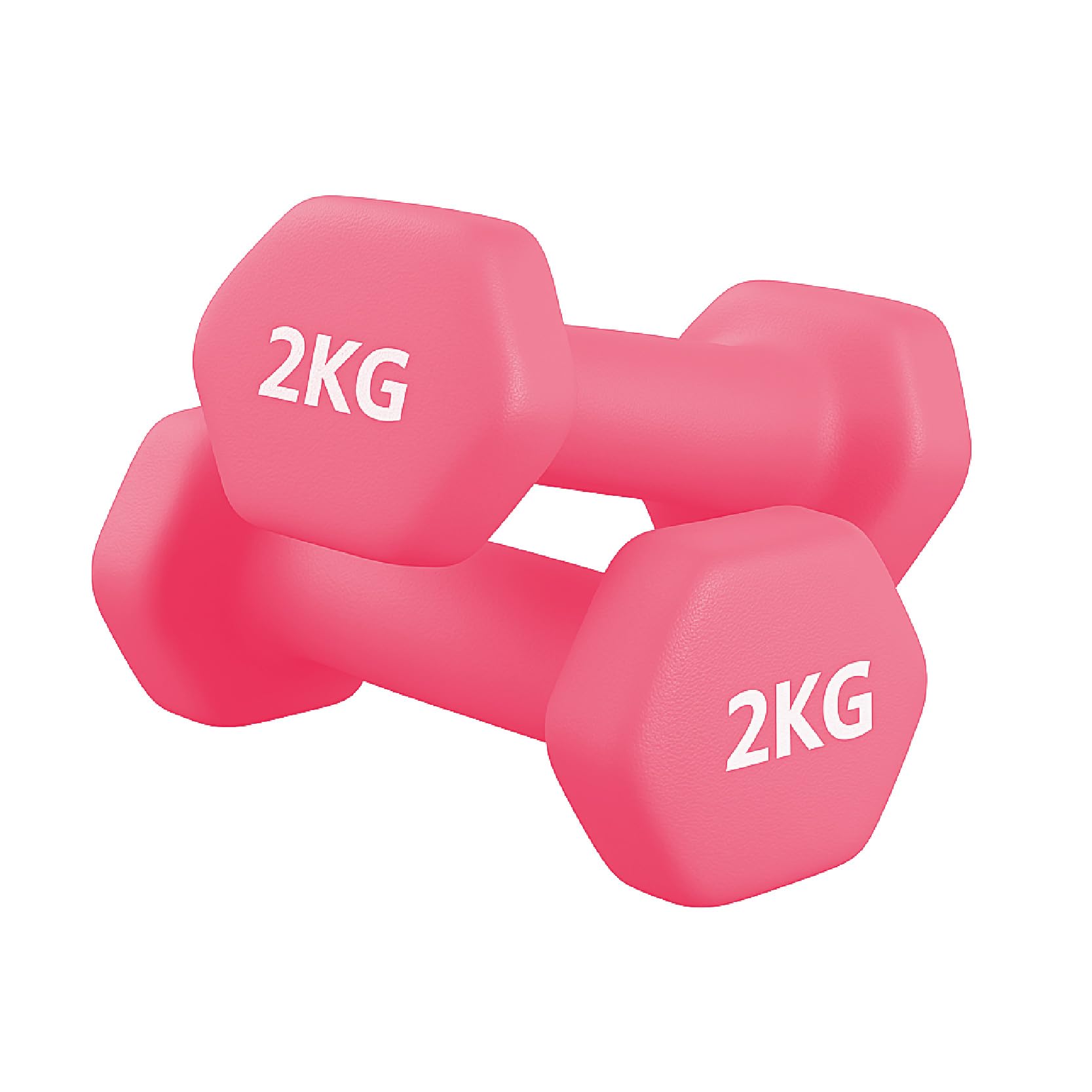 Neoprene Dumbbells Pair for Women Home Gym, Hex No-Roll Design, Non-Slip Grip, Colour Coded Weights Set, 0.5kg to 10kg (2kg-Pair-Pink)