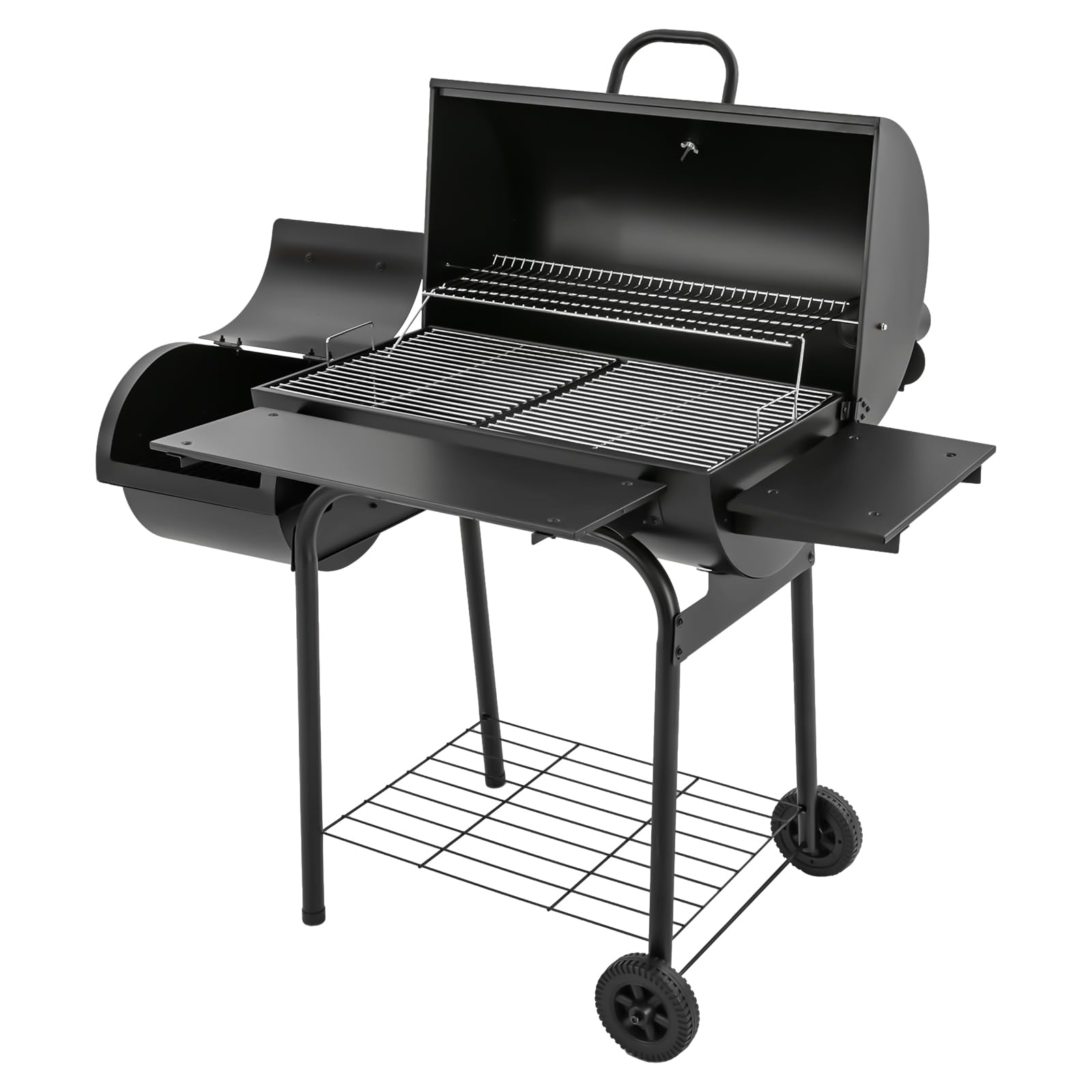 Barbecue a carbonella, XXL, a carbone, per barbecue, affumicatore, barbecue a carbone, in acciaio con ruote, termometro, tubo del forno, griglia rimovibile, 147 x 70 x 126 cm, per oltre 10 persone