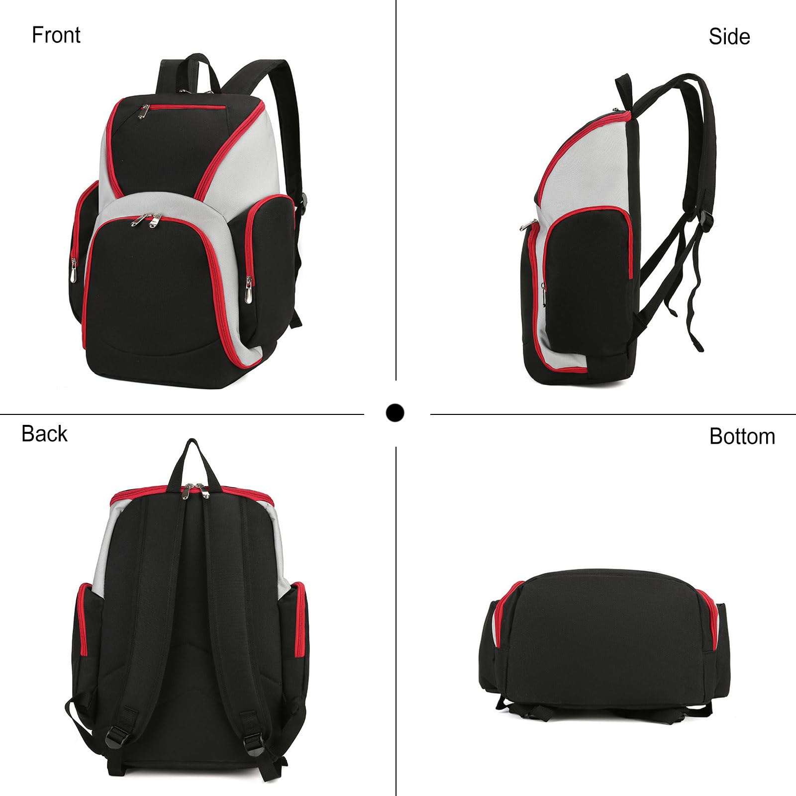 FANDARE Sac à Dos de Basket-Ball Grand Sac de Foot Sacs à Dos Cartables Sacs portés Dos Sac d'épaule pour Le Football, Volley-Ball,Voyager,Étudiant Daypacks Noir Rouge