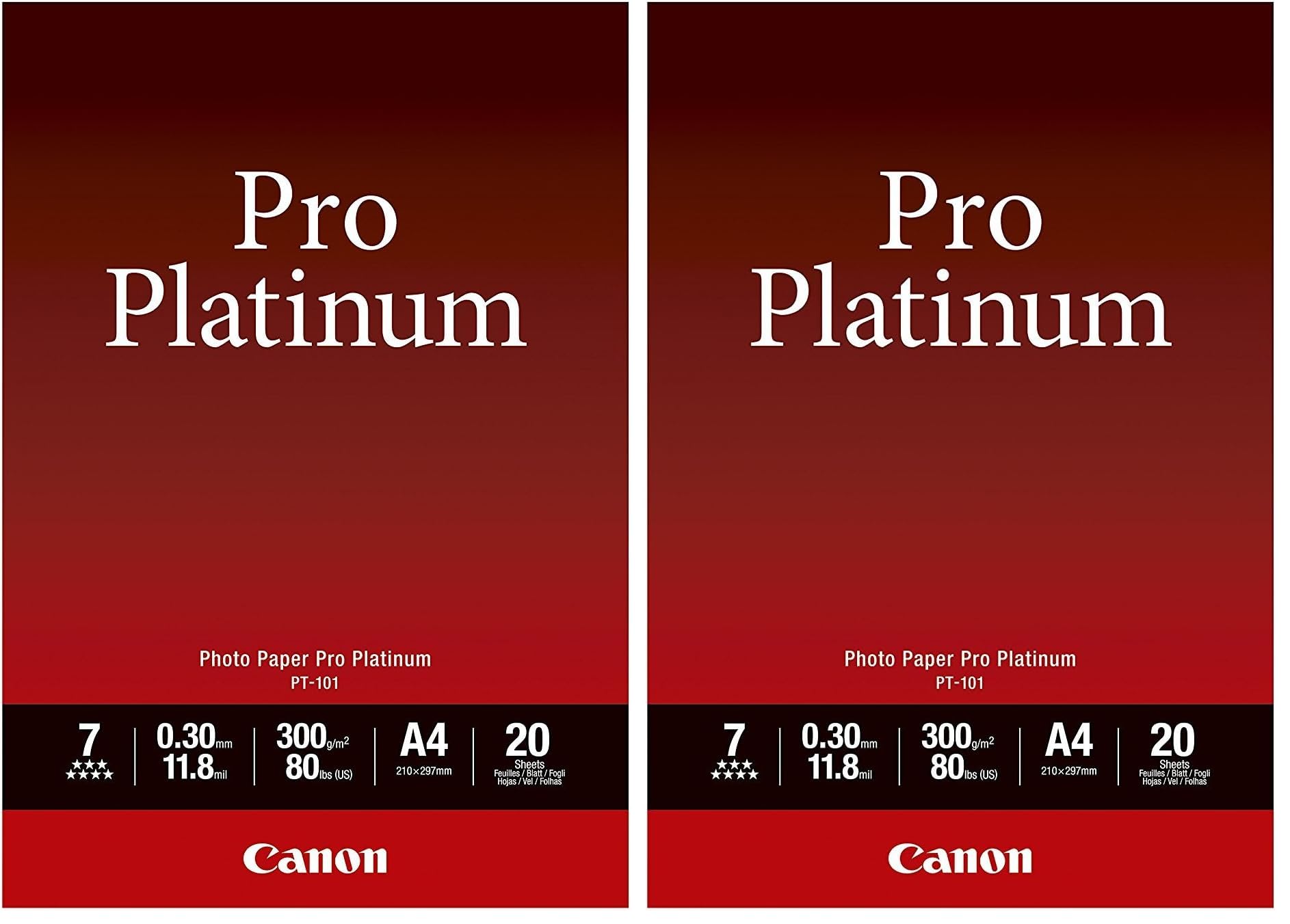 Canon PT-101 Carta Fotografica Lucida Professionale Formato A4 (20 fogli) (Confezione da 2)