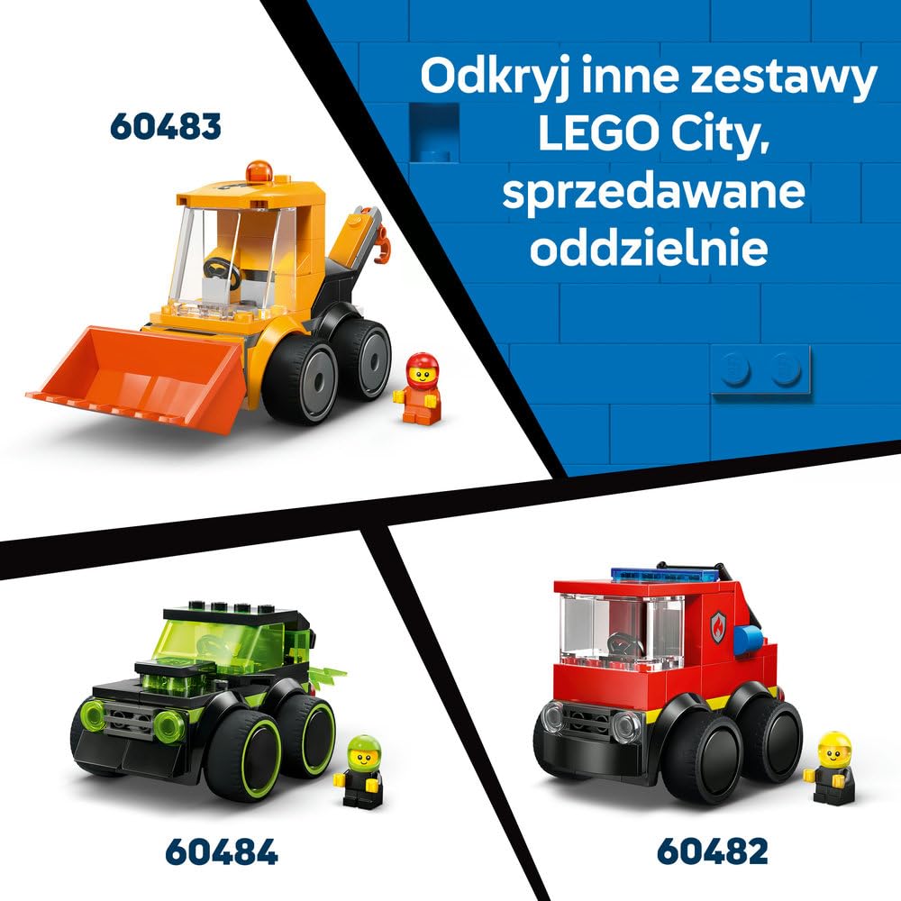 LEGO City Pojazdy — Ciężarówka policyjna, pojazd ratunkowy, zabawka dla dzieci z minifigurką małego policjanta, pomysł na prezent dla 5-latka na urodziny, klocki dla chłopca i dziewczynki 60481