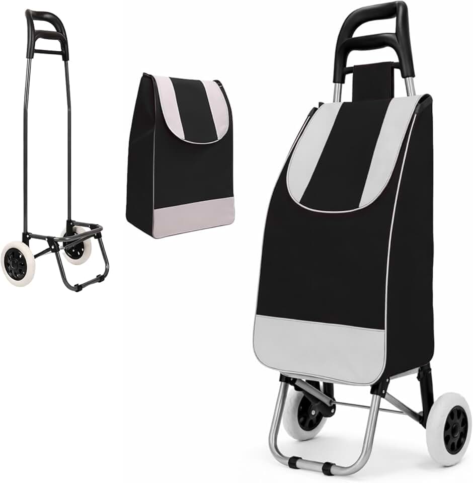Carrinho de Compras Dobrável para Feira, Supermercado, Praia, Camping, com Rodas Reforçadas, Suporta até 30kg, Fácil de Montar e Desmontar (Preto)
