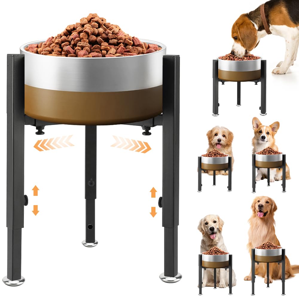 Elevated Dog Bowl Stand, Upgrade Metal Pet Feeder Holder, 4 Adjustable Heights 7-10.6" and Width 5-10"