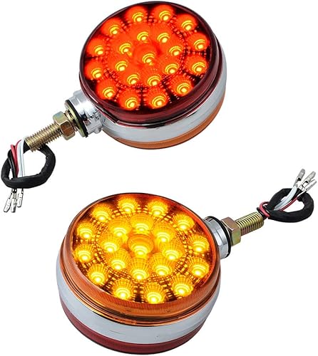 AMOPA CORP - 1 par de luces redondas de 4 pulgadas con 42 LED de doble cara, color ámbar rojo, montaje en un solo perno de guardabarros, luces de