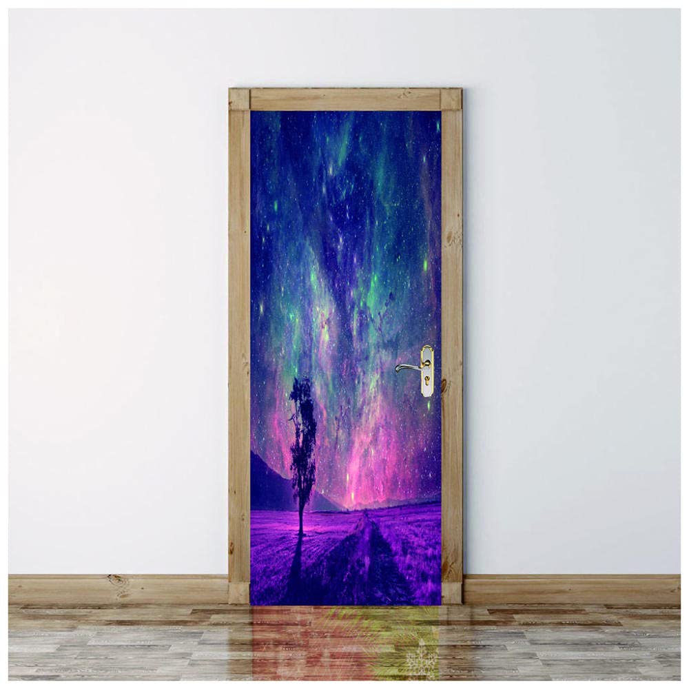 Sticker Porte Autocollant Poster De Porte 3D Bleu Violet Nébuleuse