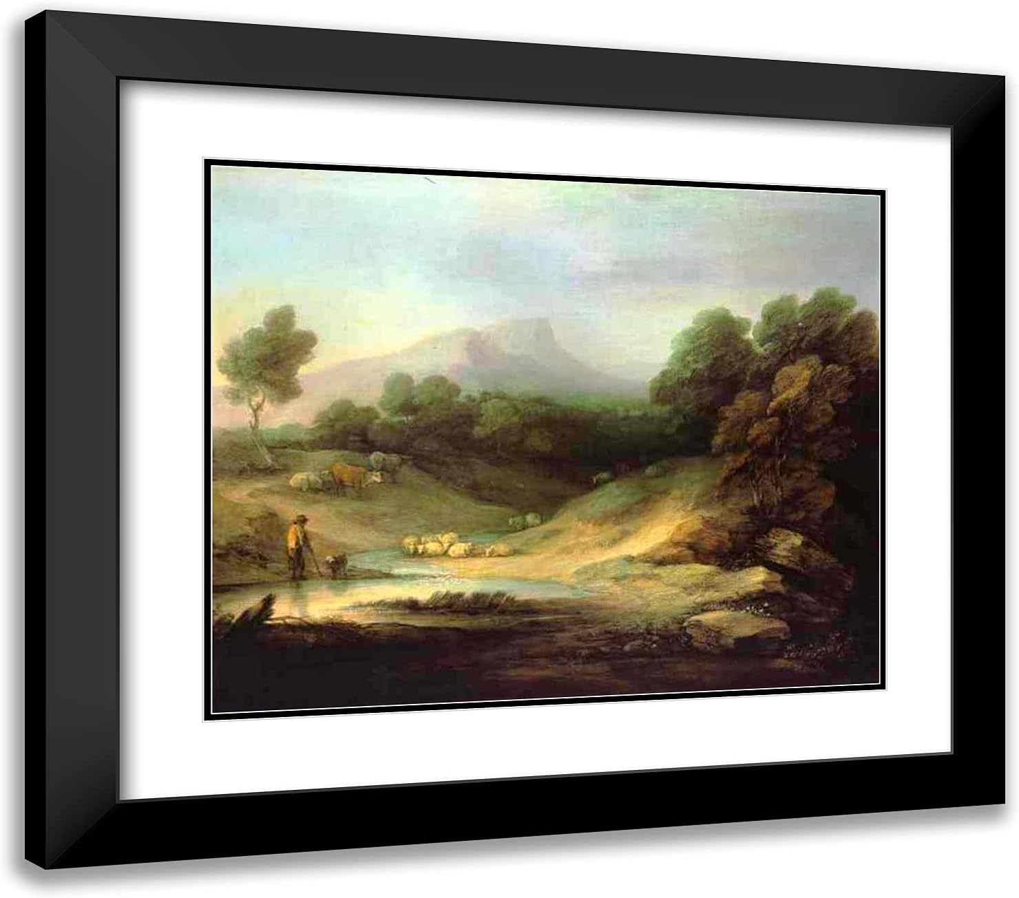 ArtDirect Gainsborough, Thomas 23x20 Gold Ornate Framed Art Print with Double Matting Titled: Mountain Landscape With Shepherd