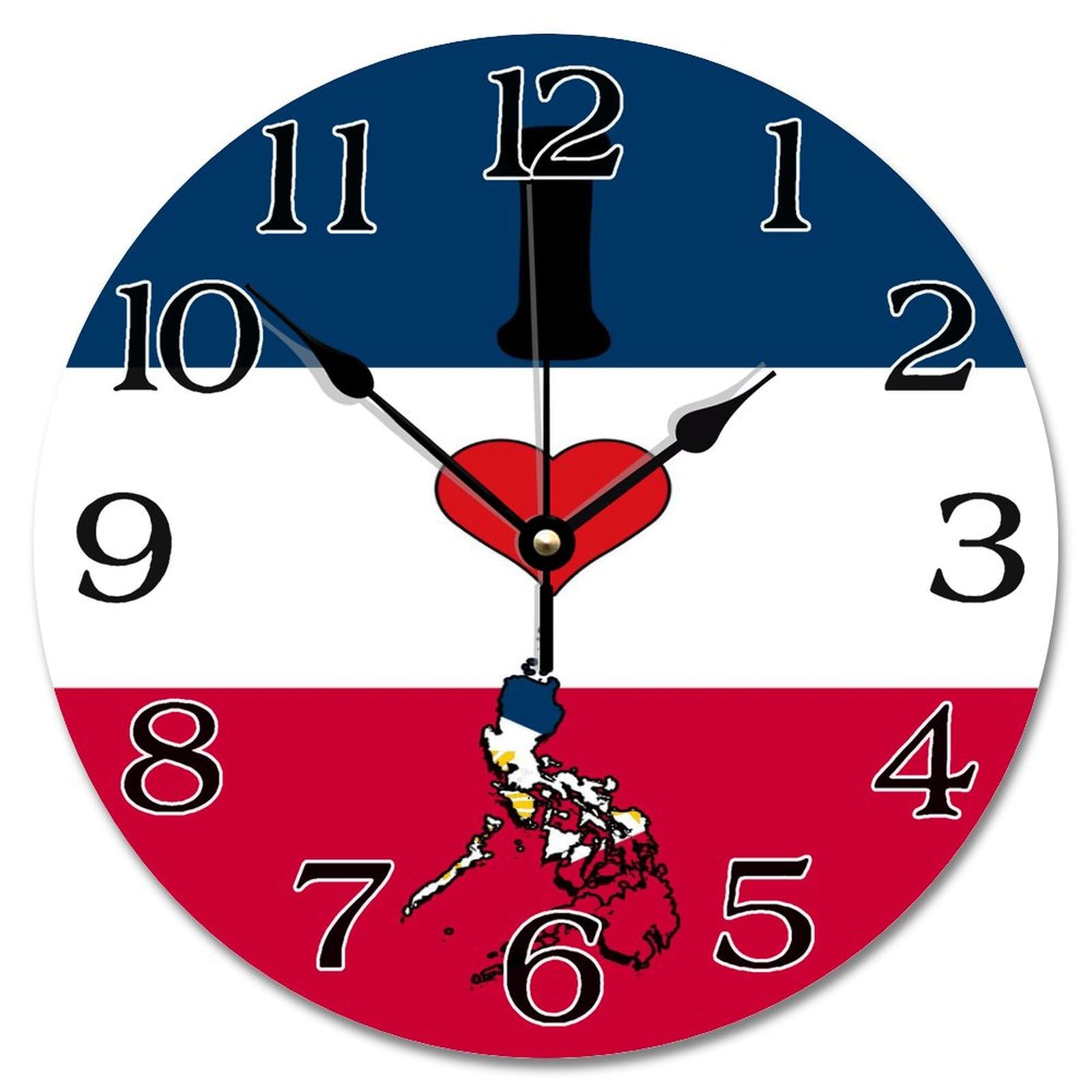 Grande horloge murale en bois drapeau des Philippines de 25 cm pour salon