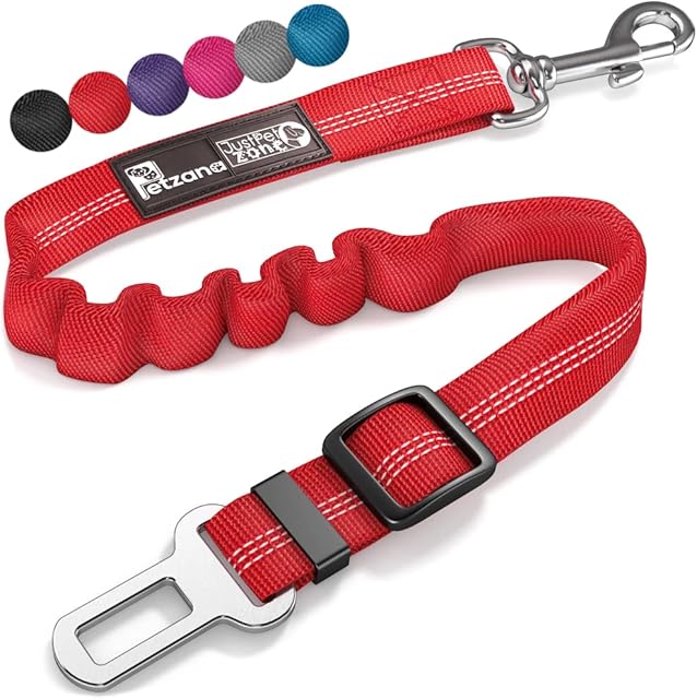 Seat Belt for dogs with Anti shock Bungee Buffer One of Important Car Travel Accessories for Dogs Adjustible, Elastic (Red, 1 Pack)