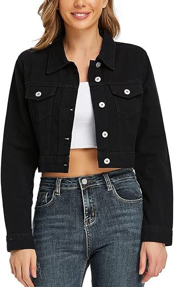 denim crop jacket black