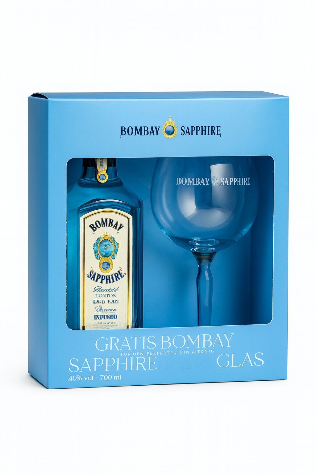 Bombay Sapphire Gin Geschenkset – 700ml London Dry Gin + Original Ballon Glas – Premium Geschenkbox, Limitierte Edition