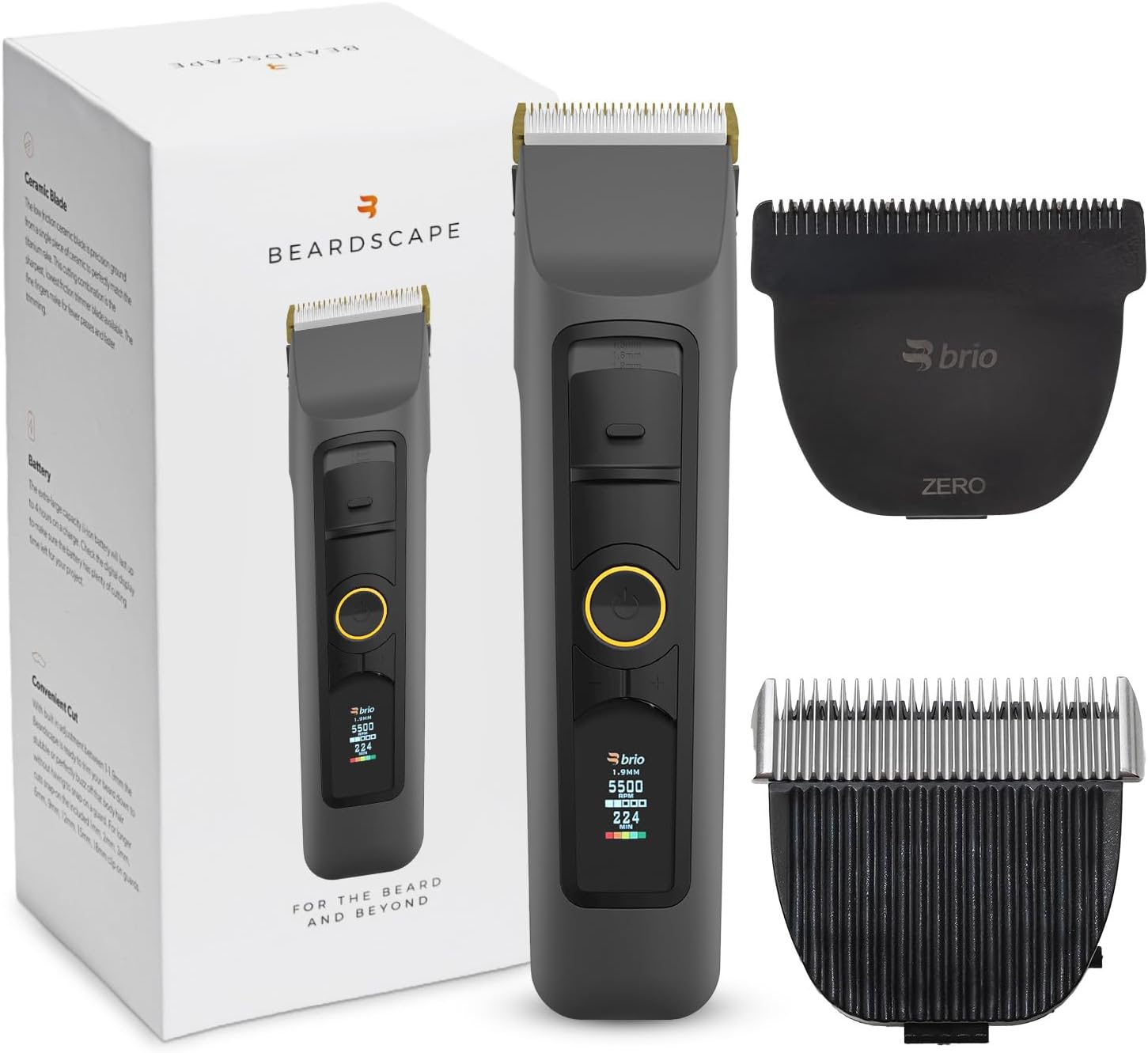 Brio Beardscape V2 Gray Bundled with Zero Blade & Body Blade, Featuring Adjustable Ceramic Blade & Length Guards, a Complete Kit for All Your Grooming Needs