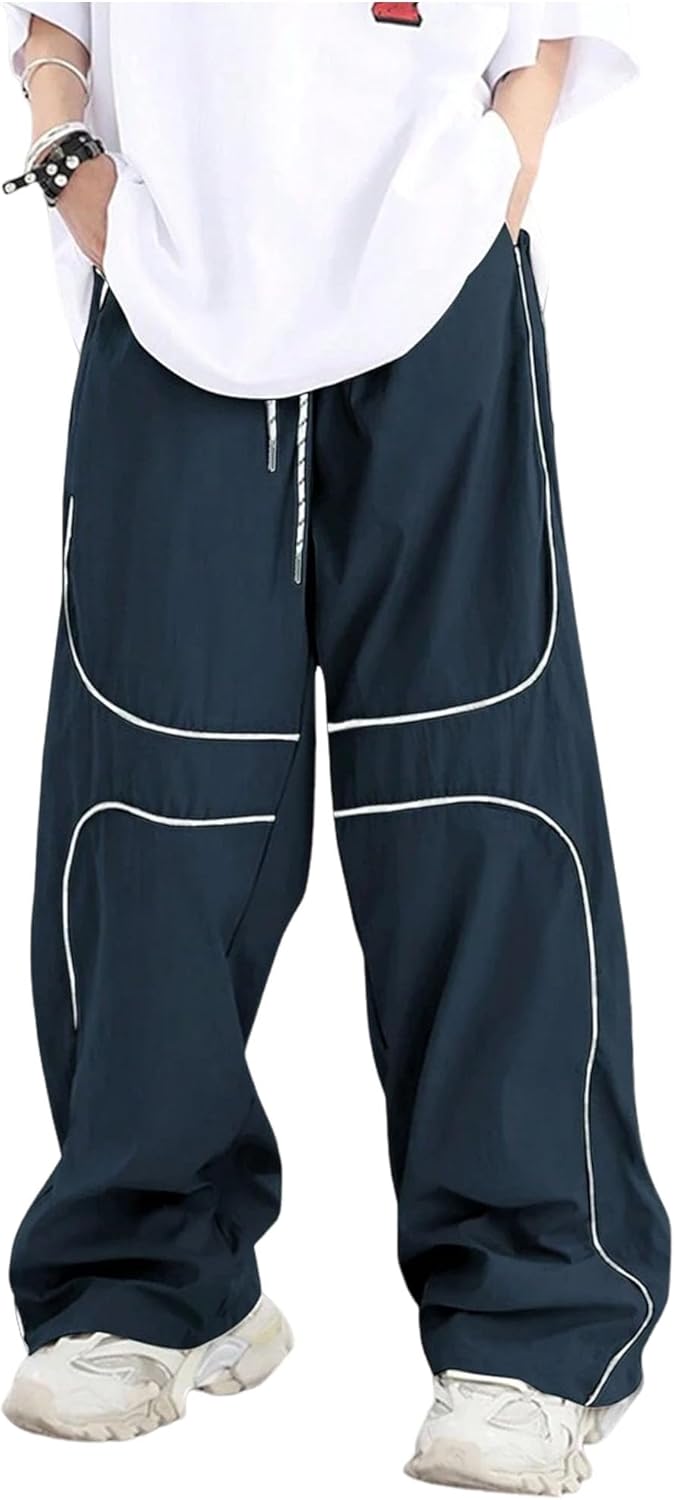 ZAFUL Mens Baggy Pants Y2K Contrast Piping Drawstring Sweatpants Fashion Unisex Oversized Cargo Pants for Men with Pockets