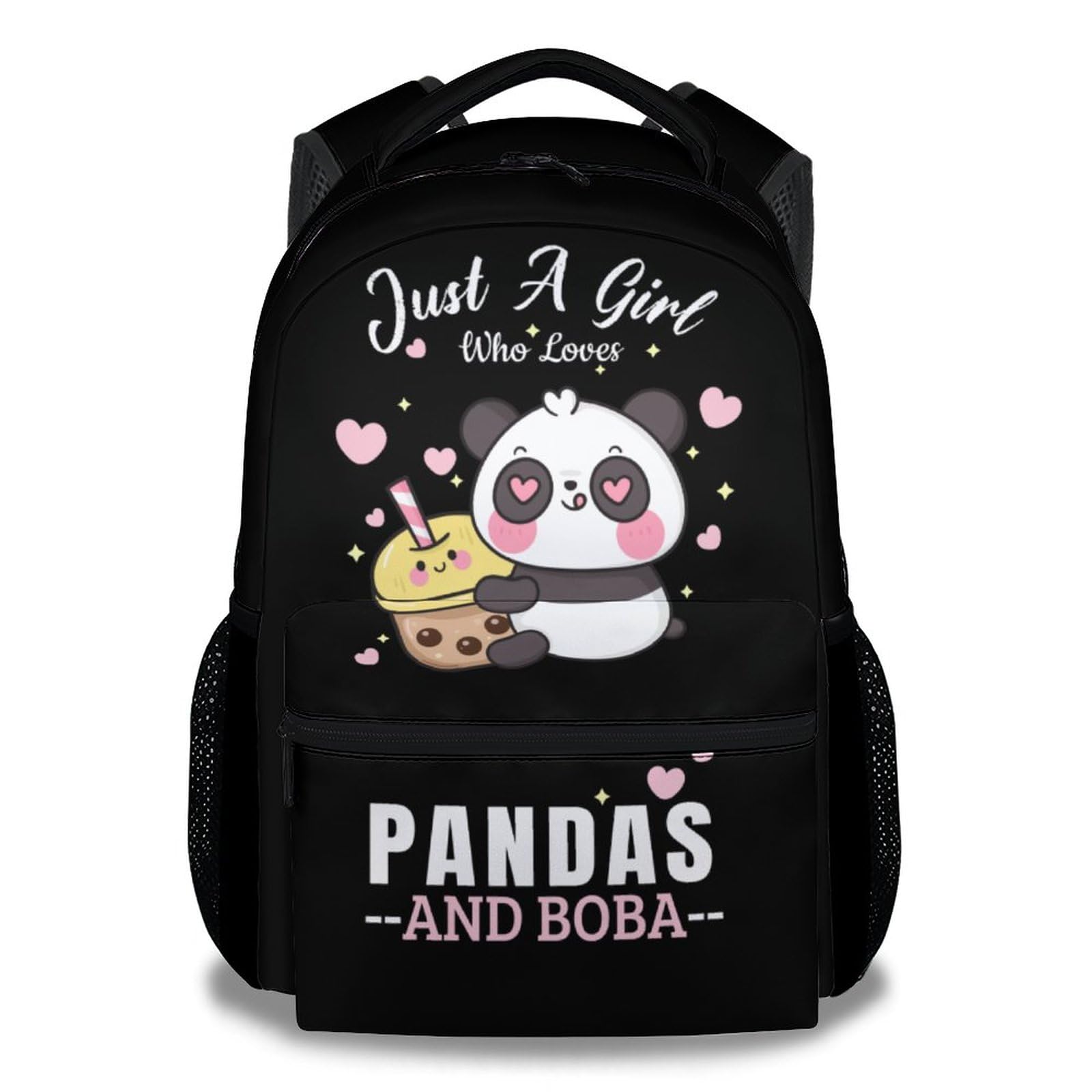 CUNEXTTIME Panda Backpack for Girls Boys, 16 Inch Black Backpacks for School, Cute Lightweight Durable Bookbag for Kids