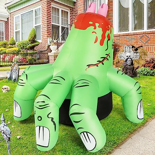 COMIN 6 FT Halloween Inflatables Hand Outdoor Decorations Blow Up Yard Scary Green Giant with Built-in LEDs for Indoor Party Garden Lawn Decor4