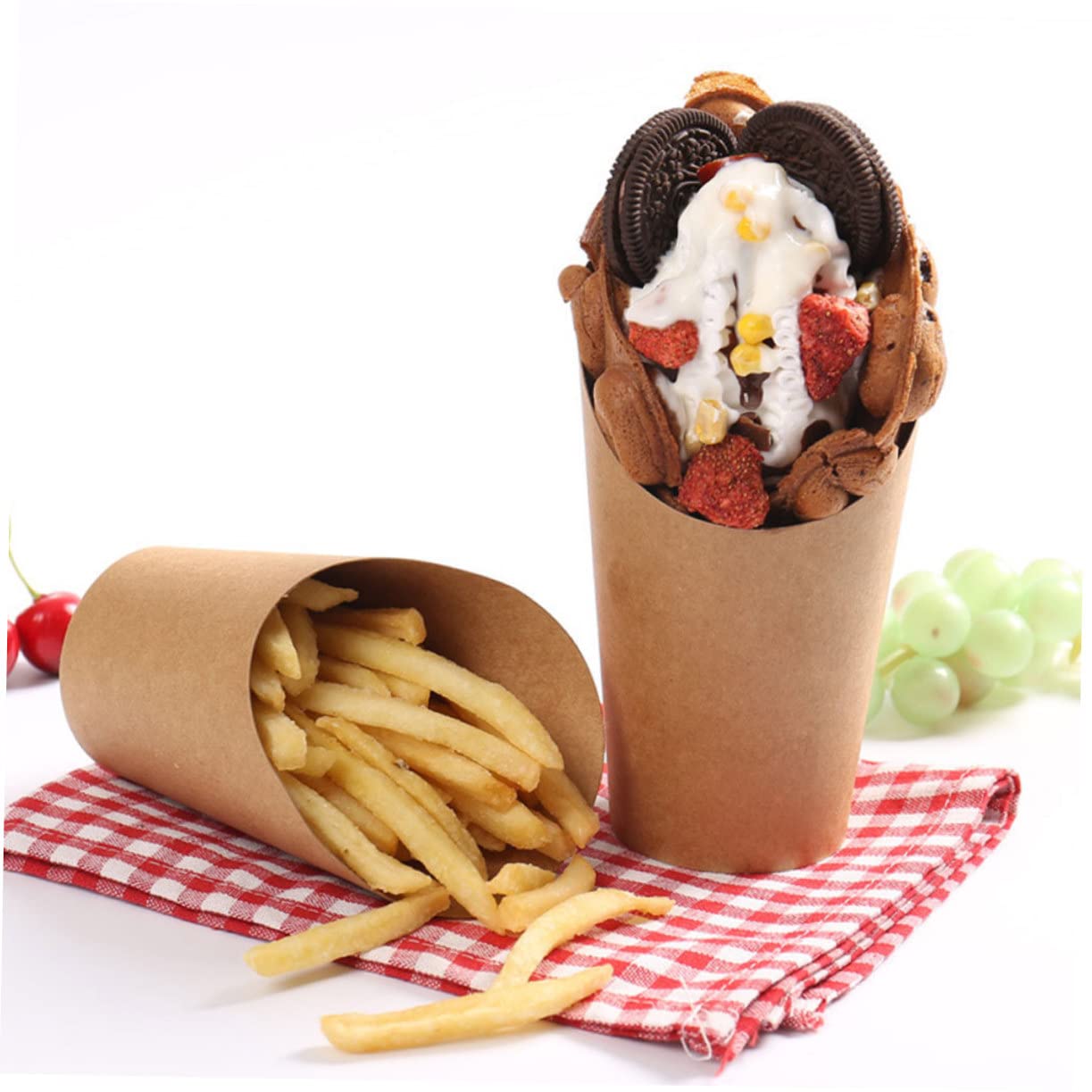 FOMIYES 50pcs Ice Cream Cup Kraft Paper Snack Cups Mini Snack Containers Kraft Paper French Fries Holders French Fry Holder Cups Charcuterie Cups Baking Kit French Fries Rack Multifunction