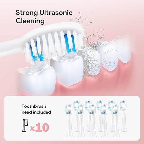 Miniatura 4 de PHXCHAM Paquete de 2 cepillos de dientes eléctricos para adultos, cepillos de dientes eléctricos recargables con 10 cabezales de cepillo (blanco y