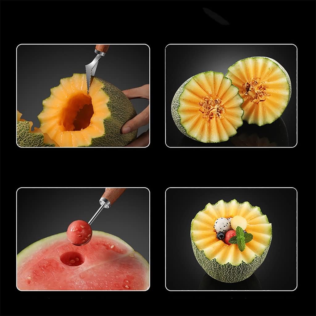 4pcs Stainless Steel Fruit Digging Ball Scoop Ice Cream Round Scoop Cutting Fruit Stringing Carving Knife Kit (Color : A, Size : 18x2x2cm)