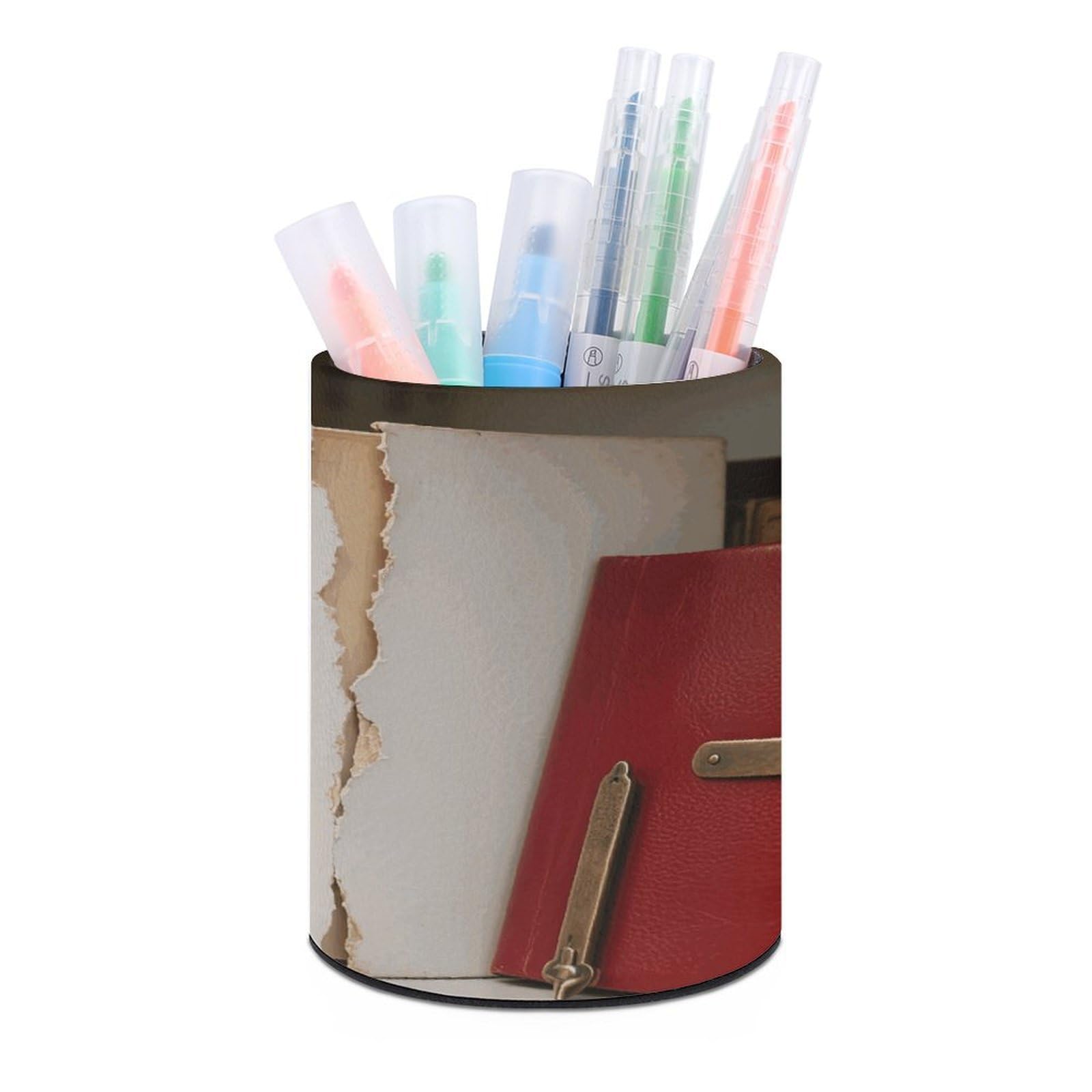 VstaDank Library Bookshelf Book Pen Holder Round Pencil Holder for Desk Organizer PU Leather Pencil Cup Makeup Brush Holders Modern Pen Cup Large Pen Organizer for Office Home Ideal Gift