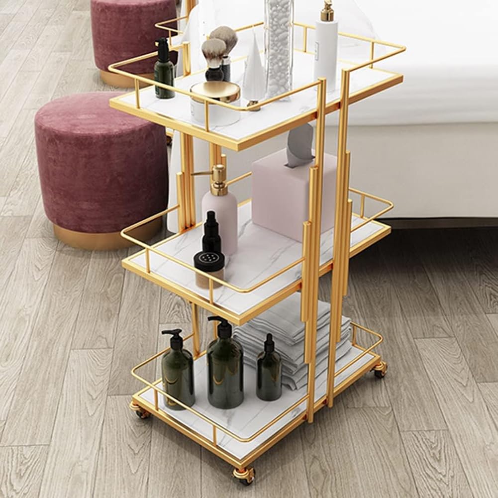 Carrello Per Estetista in Metallo, Moderno Carrello Per Salone Di Bellezza in Ferro Con Ruote, Carrello Portautensili Per Estetista Con Ruote, Per Spa Resort/Barbiere,Argento