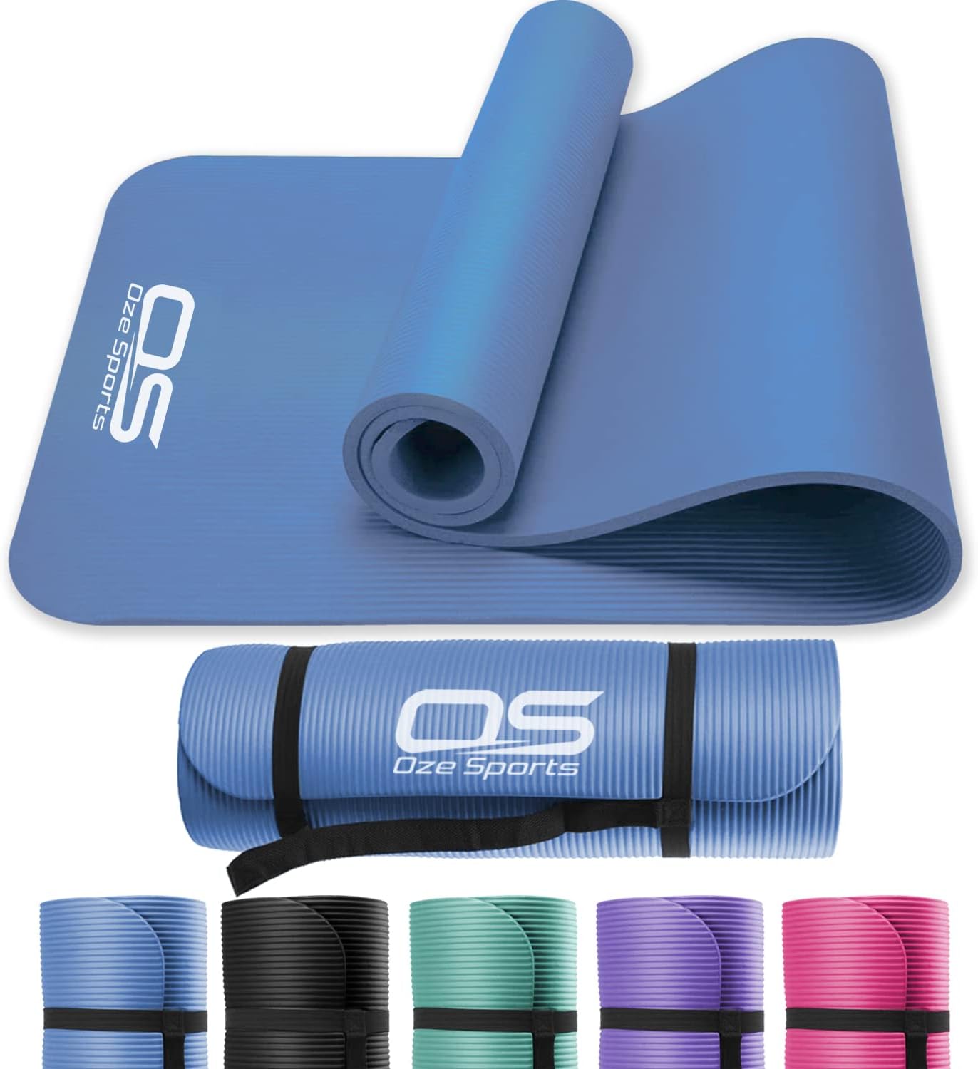 OZE SPORTS Yoga Mat, NBR Foam, Extra Thick, Non-Slip, High Density, Large, for Pilates, Gymnastics, HiiT and Fitness, with Free Carry Strap