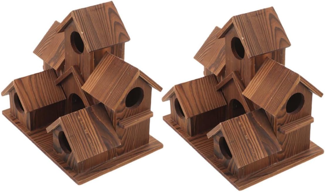 2pcs Wooden Bird Nest Box for Outdoor Hanging, Rustic Solid Wood Birdhouse Cottage Style, Garden Patio Backyard Decorative Bird House Ornaments