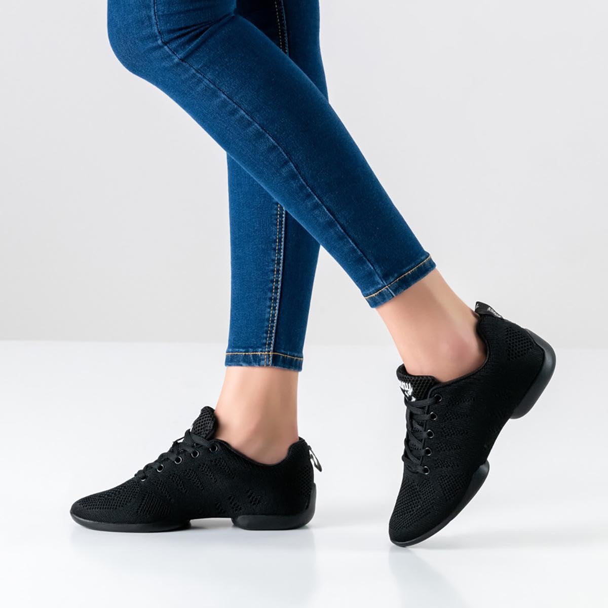Anna Kern Suny Damen Dance Sneakers 120 Bold - Textil Schwarz - Normalweite - 1 cm Sneaker Absatz - Geteilte PU Sohle