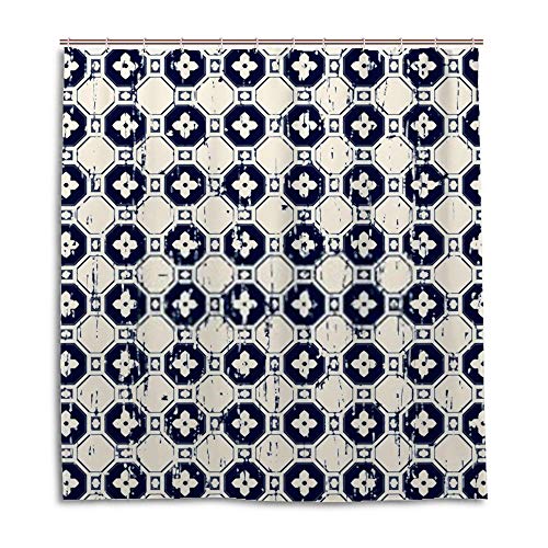 Rideau de bain polygone fleur polyester imprimé rétro 66x72 - 2