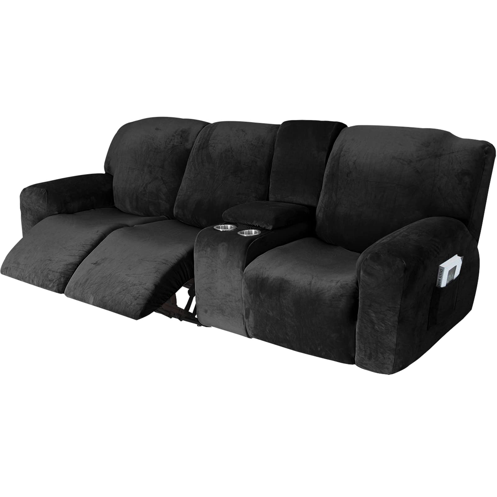 UIHECTA Recliner Sofa Cover, Velvet Stretch Reclining Sofa Covers, with Middle Console Sofa slipcover, Washable Furniture Protector Sofa Slipcover,003,3 person seat(set of 10)