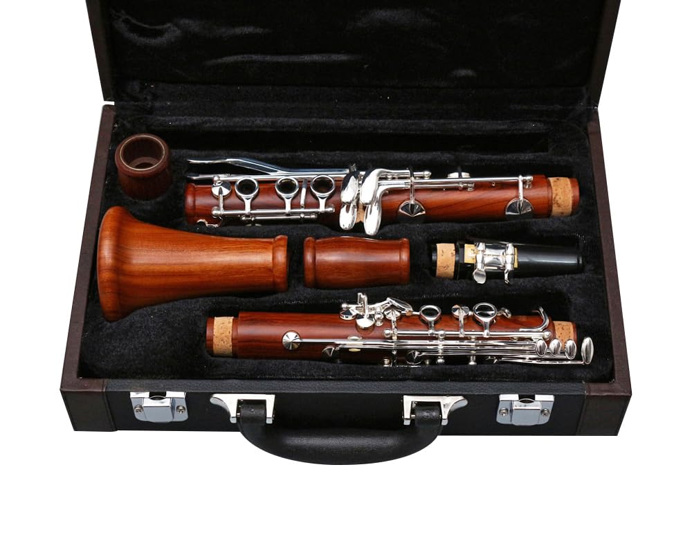 Yinfente Intermediate B-Flat Clarinet Rosewood wood Body Silver Plate Bb Key 17 key Case + Reeds + Pads (Bb key)