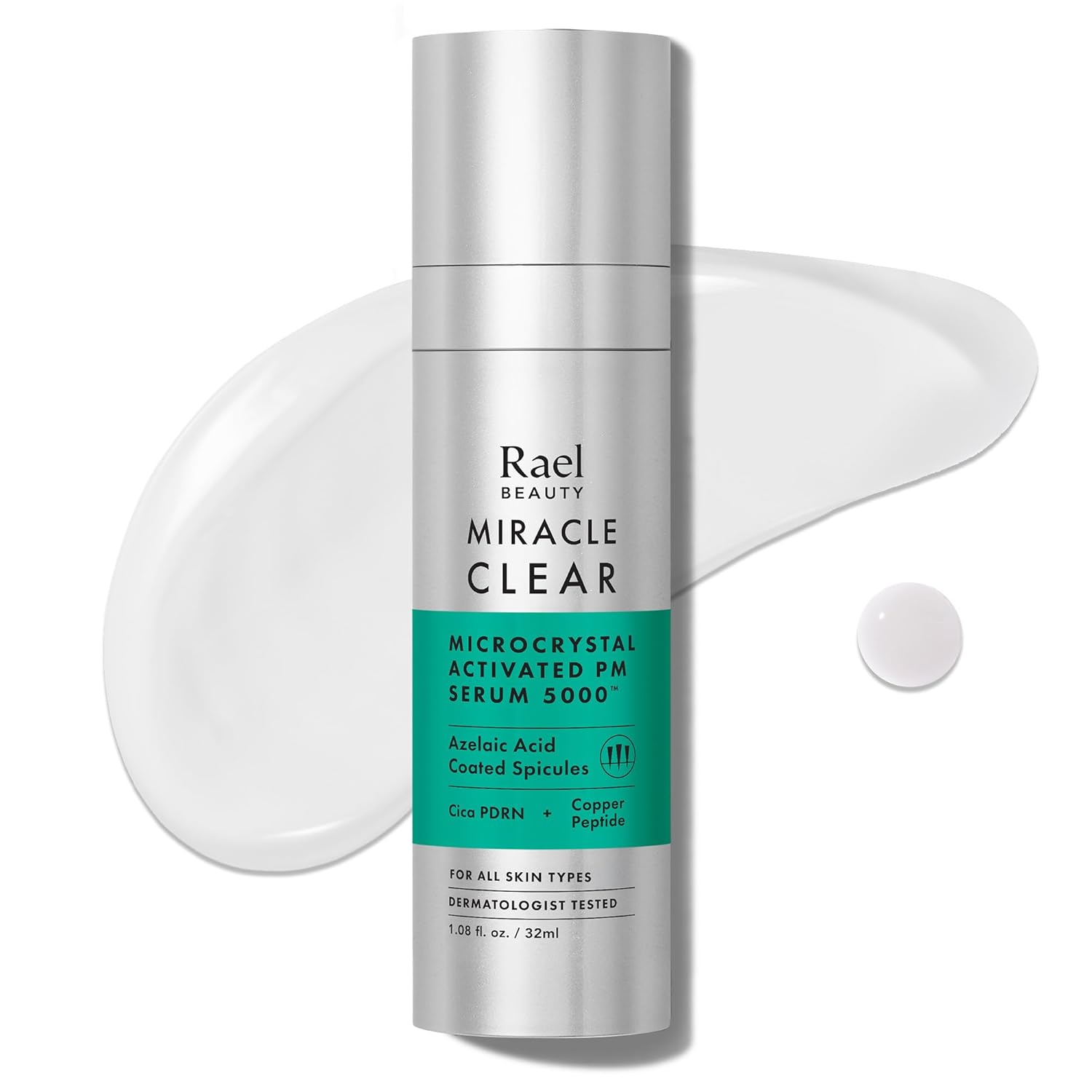 Rael Microcrystal Serum, Miracle Clear PM 5000 – Azelaic Acid and Cica PDRN Serum for Face, Pore Minimizer, Hydration, Korean Skin Care (1.08 fl oz)