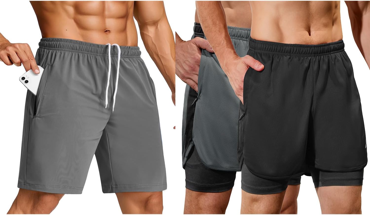 SILKWORLD Men’s Running Shorts 3 PCS Including 2 Pieces of Quick Dry Mens Athletic Shorts with Compression Liner & 1 No Liner Gym Workout Shorts for Men