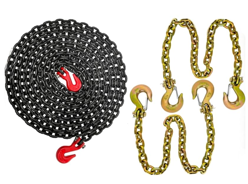 SENKEYFE G80 Transport Binder Chain|1/4"×20 FT Heavy Duty Chain Wll 3300 Lbs+5/16" Trailer Safety Chains-G80 Tow Chains with G70 Clevis Safety Hooks 35"|Heavy Duty