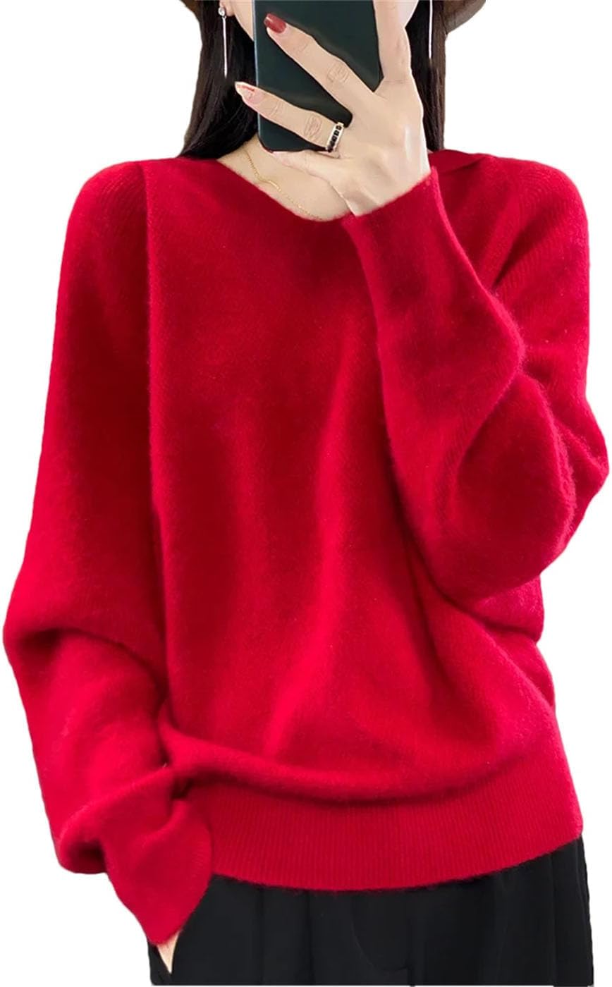 Women's Sweater Casual Hoodie 100% Merino Wool Cashmere Batwing Sleeve Knitted Pullover 2024 Fall Winter Top