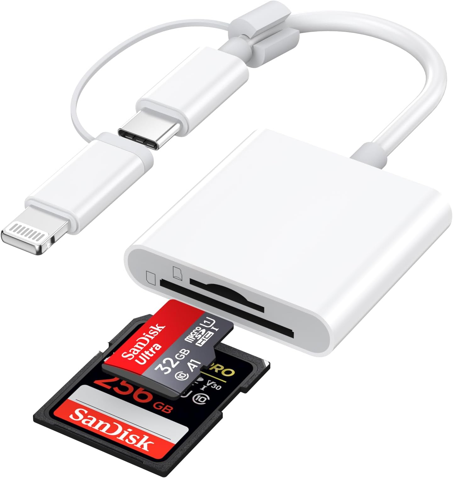 SD Card Reader for iPhone iPad, Dual USB C & Lightning Connector Micro SD Memory Card Reader, 2 in 1 SD/TF Card Reader Adapter Trail Camera Viewer for iPhone 16 15 14 13 12 11 Pro Max XS XR X 8 7 iPad