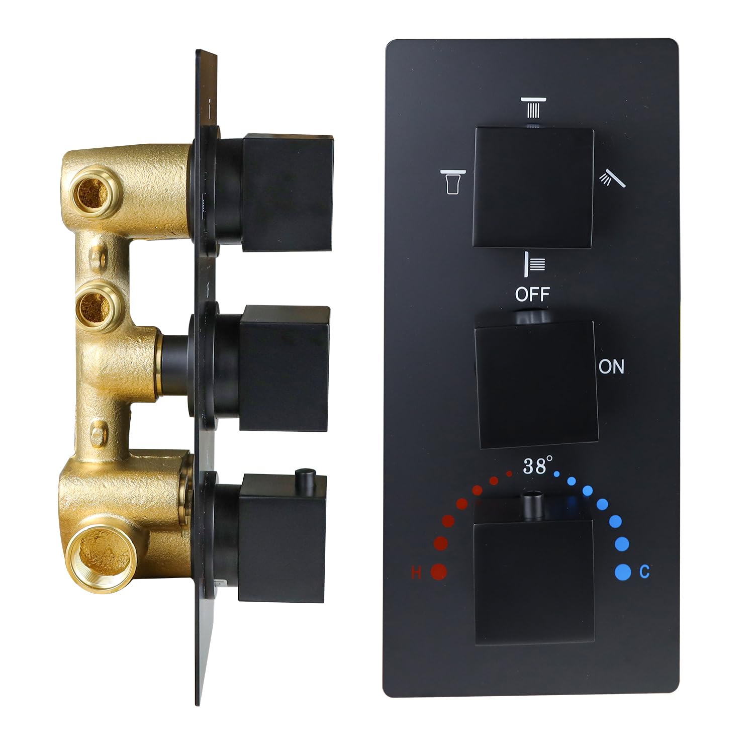 HOMEDEC Solid Brass 4 Ways Shower Diverter Valve, Thermostatic 3 Handles Control Shower Mixing