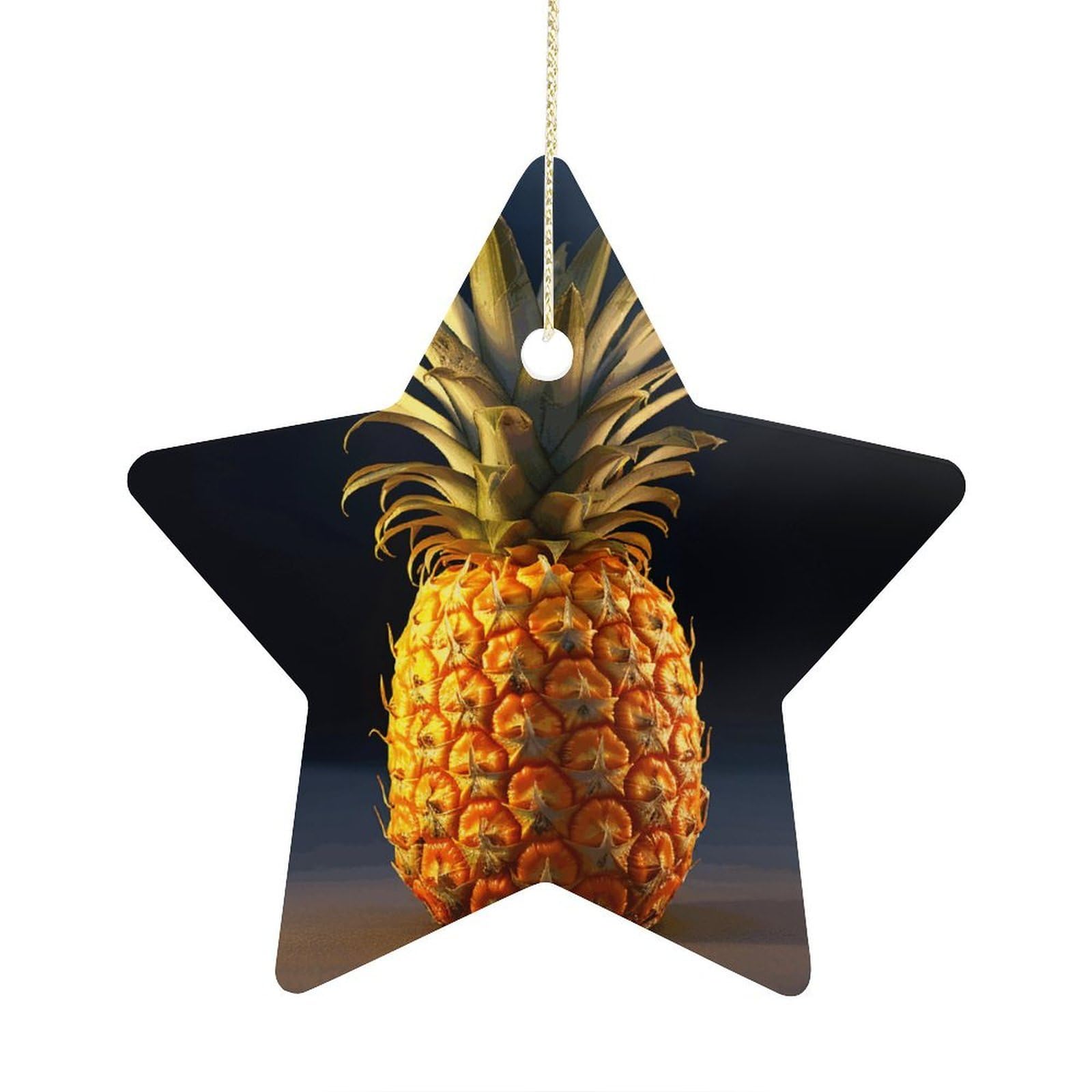 Pineapple Fruit Stars Ornaments Ceramic Christmas Tree Hanging Light in Weight Christmas Star Pendants Funny Double-Sided Printed Xmas Ornaments for Gifts