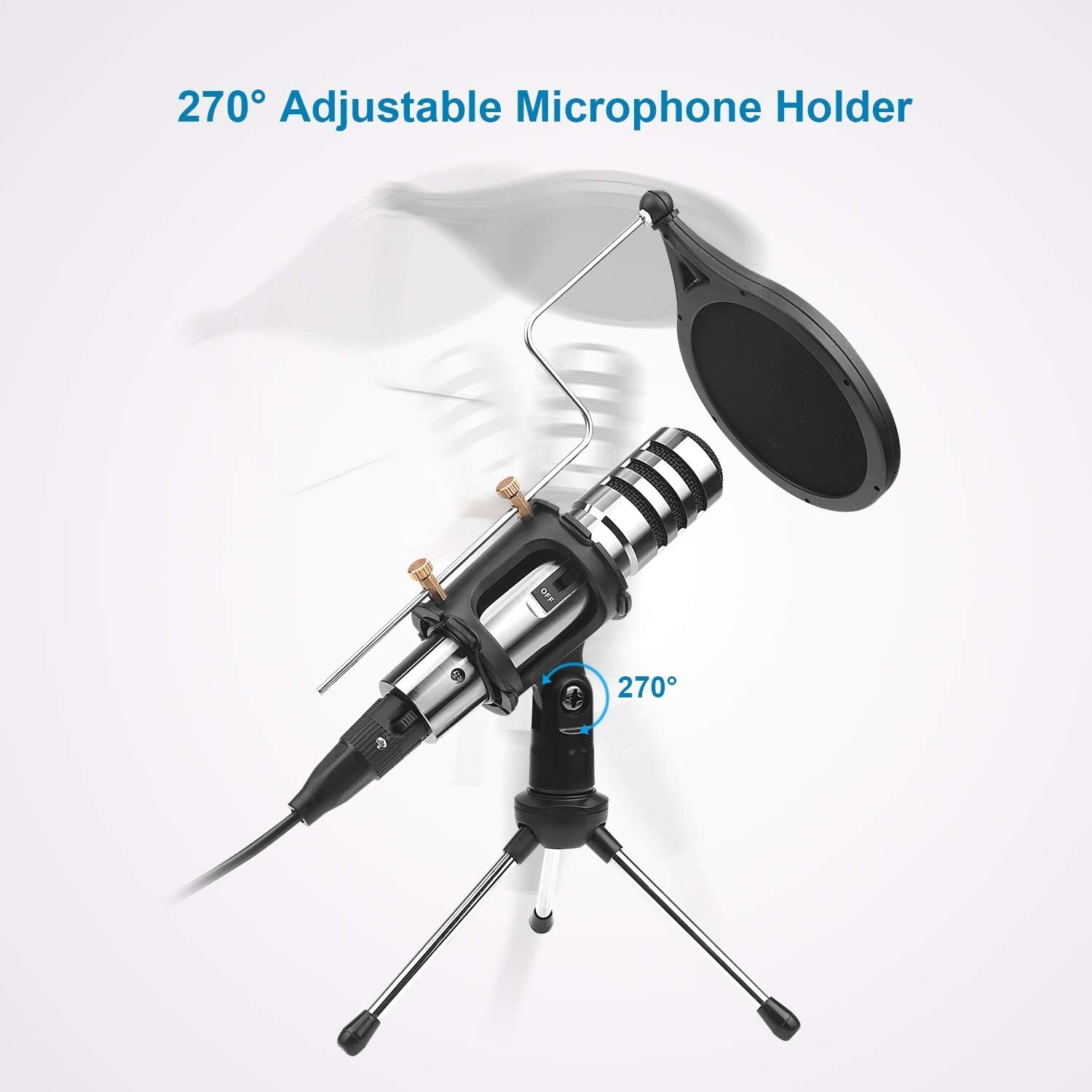 DricRoda Microphone for Phone,Condenser Recording Microphone,3.5mm Plug and Play PC Microphone,Podcast Microphone with Tripod Stand and Pop Filter for Karaoke Games Stream YouTube Skype