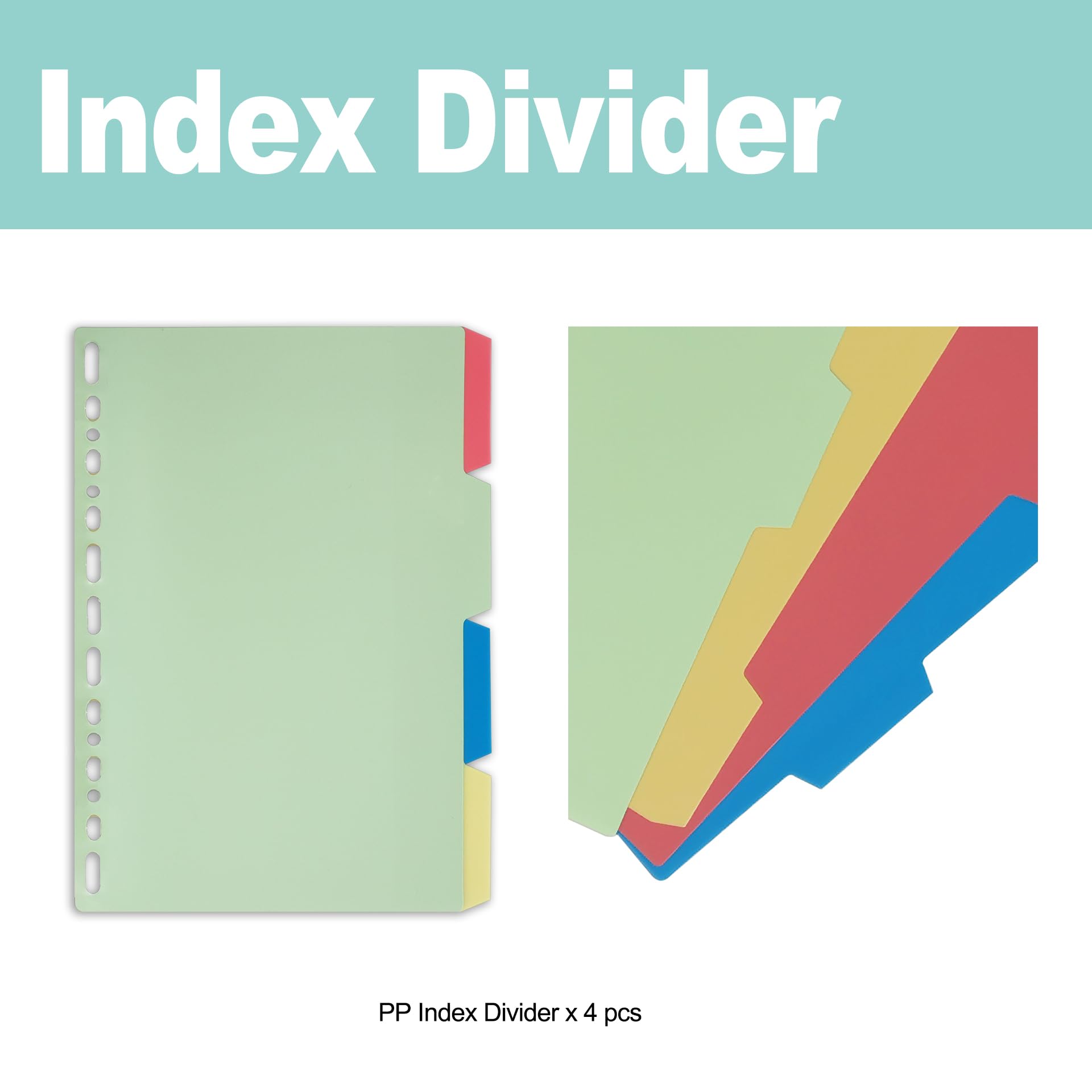 Zelten PP Binder Index Dividers with 4 Sheets Tab Stickers for Personal Organizer (PP Multi Color 4-Tab, A5/9/26 Hole) - Image 3