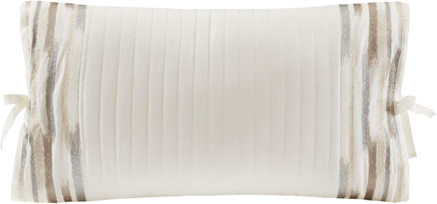 N Natori Hanae Embroidered Cotton Oblong Decorative Pillow, 12x20'', White